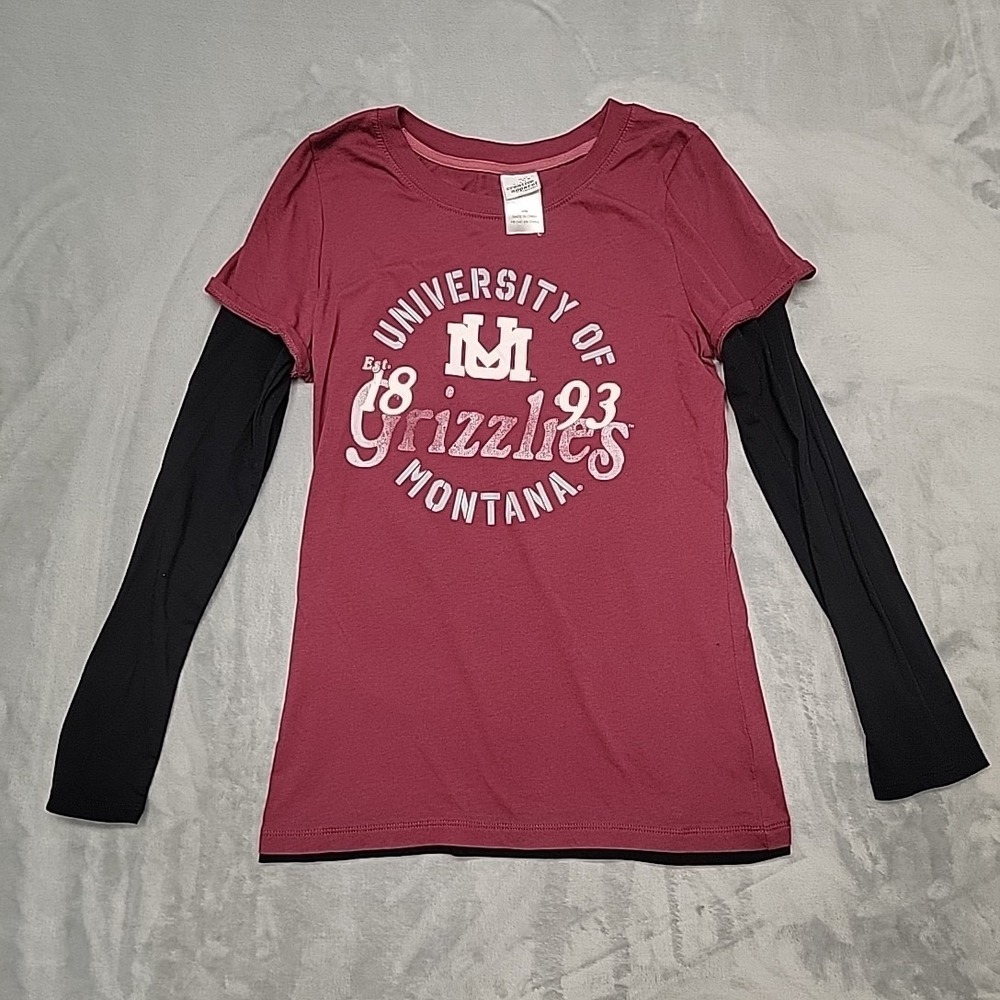 University Of Montana Grizzlies Shirt Womens M Maroon Long Sleeve Layered Y2K
